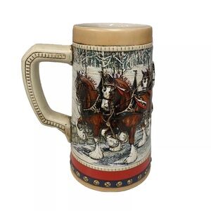 Vintage 1988 Anheuser Busch Budweiser Holiday Beer Stein Mug Cup Clydesdales